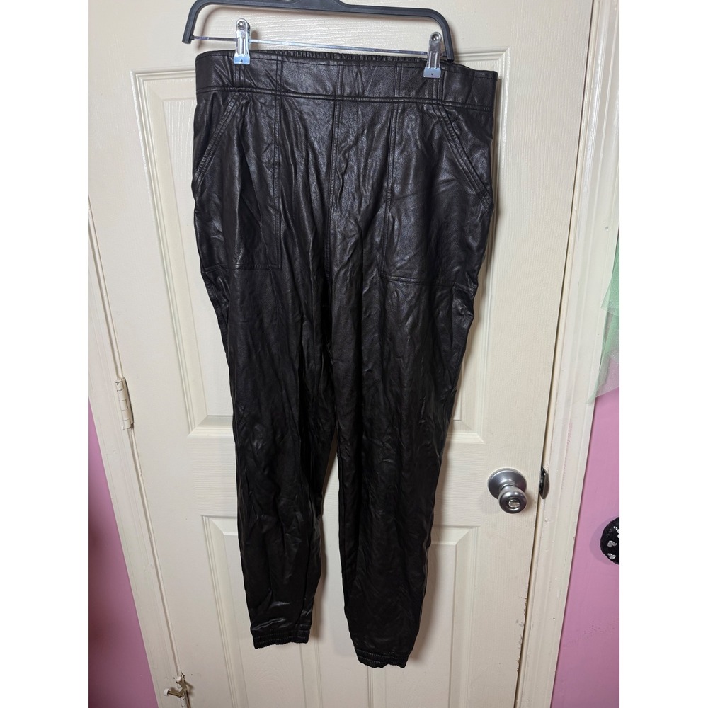 Spanx Faux Leather Jogger Pants Black High Rise Elastic Waist XL 20235R